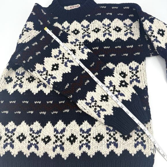 Vintage Gypsy Rose Cream/Navy Long Sleeve Fair Isle Pullover Wool Sweater LG/XL - Picture 7 of 10